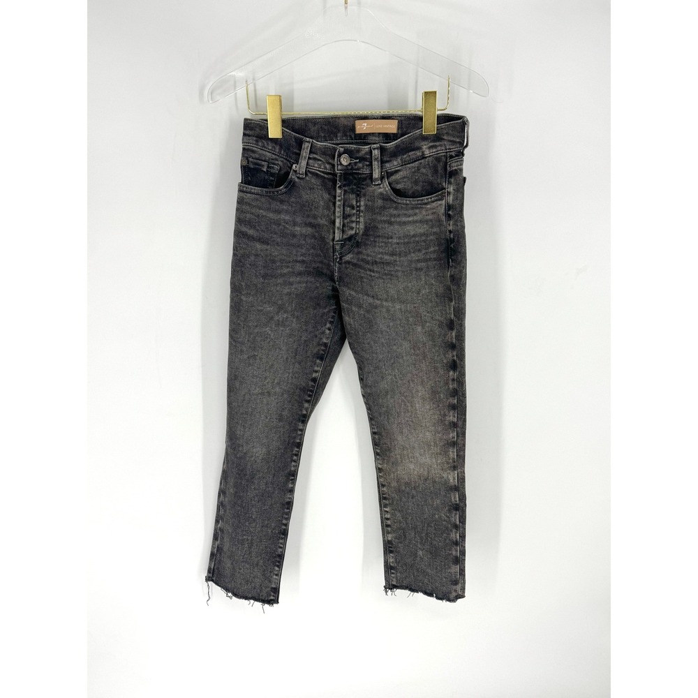 7 For All Mankind Luxe‎ Vintage High Waist Raw Hem Jeans Washed Black Denim 25